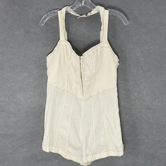 Urban Outfitters Romper Womens Sz L Ivory Halter Zipper Front‎ Beach Festival - Picture 1 of 16